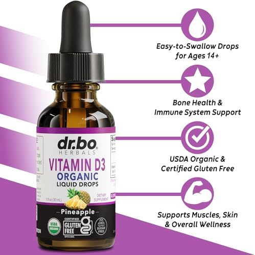 Vitamin D3 Liquid Drops Organic - Vegan VIT D Liquid Vitamin D for Adults & Kids Oil 4000 IU Vegan Organic D3 Drops Sublingual Supplement - Immune & Bone Health VIT Supplements, Non-GMO 30 Servings