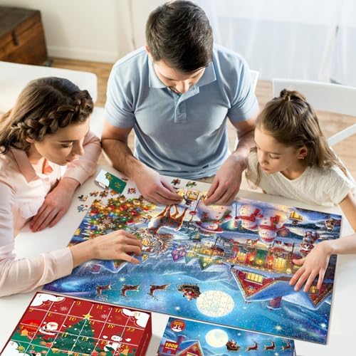 Jigsaw Puzzle Advent Calendar 2025 for Kids and Adults- 1008 Pieces Puzzle 24 Days Christmas Countdown Calendar Family Game Christmas Gifts for Kids Adults - Santa's Secret Village(27.56 x 19.68 Inch)