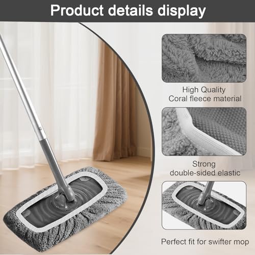 8 Pcs Reusable Mop Pads Replacement Set for Wet Dry Flat Mop with Hardwood Laminate Tile Floors for Home Deep Cleaning(Grey)