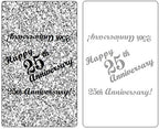 25th Anniversary Miniatures Candy Bar Wrapper, (Set of 60) Mini Candy Chocolate Bar Stickers; Silver and White, Candy Not Included. Made in USA