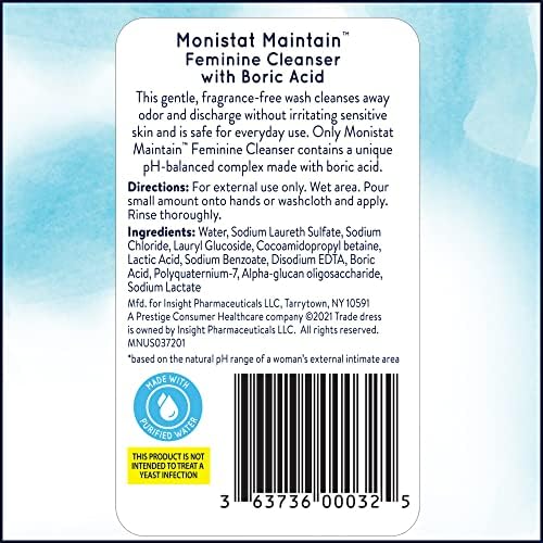 Monistat Boric Acid Feminine Wash, Fragrance-Free Intimate Wash for Women with Gentle pH-Balanced Formula, 10 Fl Oz