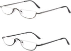 Half Frame Reading Glasses, Half Metal Moon Readers for Women Men 2 Pairs 2.00