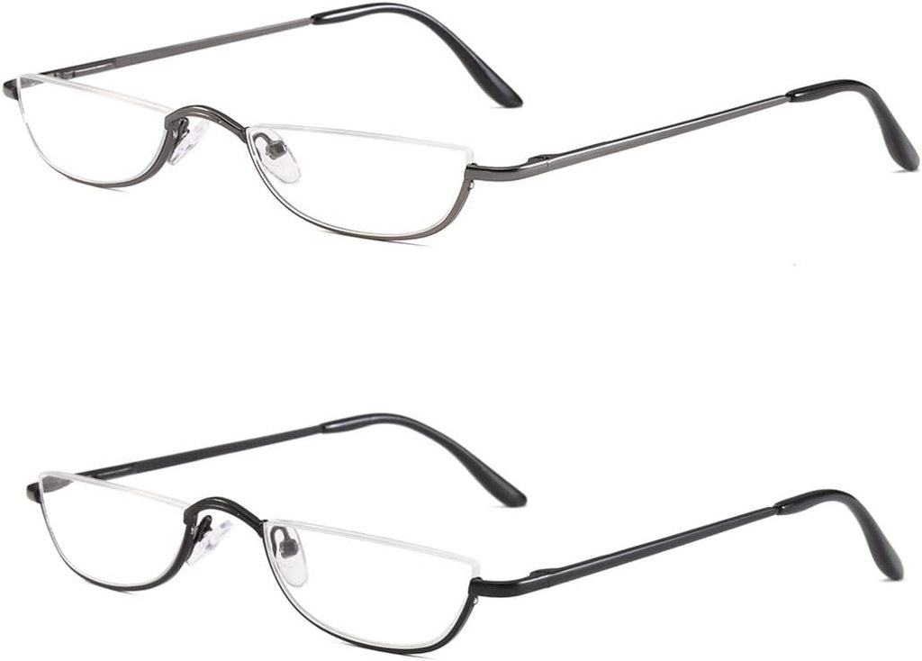 Half Frame Reading Glasses, Half Metal Moon Readers for Women Men 2 Pairs 1.50