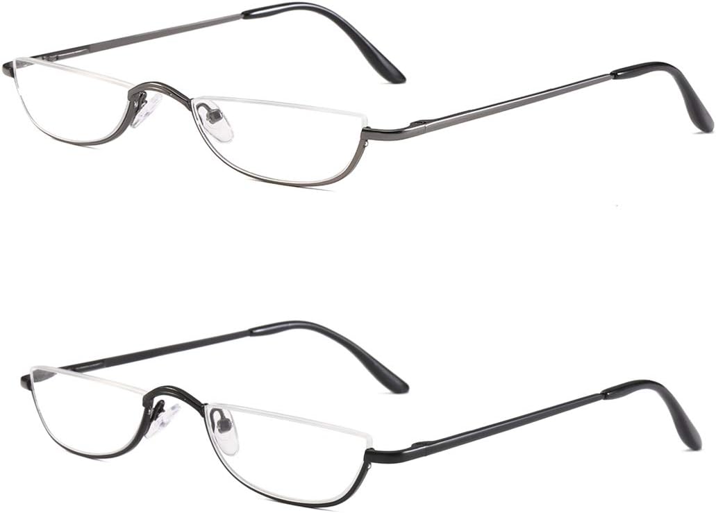 Half Frame Reading Glasses, Half Metal Moon Readers for Women Men 2 Pairs 1.50