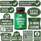 All 9 Essential Amino Acids Supplement. Capsules with 3X More Leucine for Muscle Recovery, Growth. EAA Supplement Better Than BCAA / BCAAS Branched Chain Aminos Acid. USA Tested EAAs for Men + Women