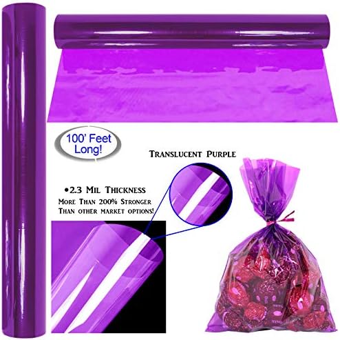 AnapoliZ Cellophane Wrap Roll Purple | 100’ Ft. Long X 16” in. Wide | 2.3 Mil Thick Translucent Purple | Gifts, Baskets, Treats, Cellophane Wrapping Paper | Colorful Cello, Baby Shower Decorations