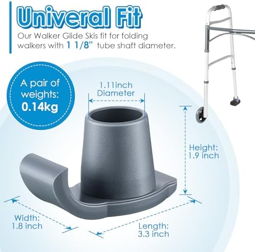 Gulfmew 4 Pcs Medical Products Walker Glide Skis Feet Covers Universal Fit Walker Accessories for Seniors Replacement Grey with Fabric Covers