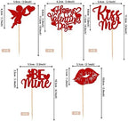 Rsstarxi 30 Pack Happy Valentine's Day Cupcake Toppers Glitter Cupid Love Heart Lip Kiss Me Be Mine Cupcake Picks for Valentine's Day Theme Wedding Party Cake Decorations Supplies Red