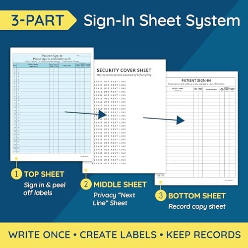 Blue Summit Supplies 125 Patient Sign in Sheets, HIPAA Compliant, Peel Off Adhesive Labels Carbonless 3 Part Forms with, for Privacy in Doctor, Medical, Dental Office, Blue, 125 Pack