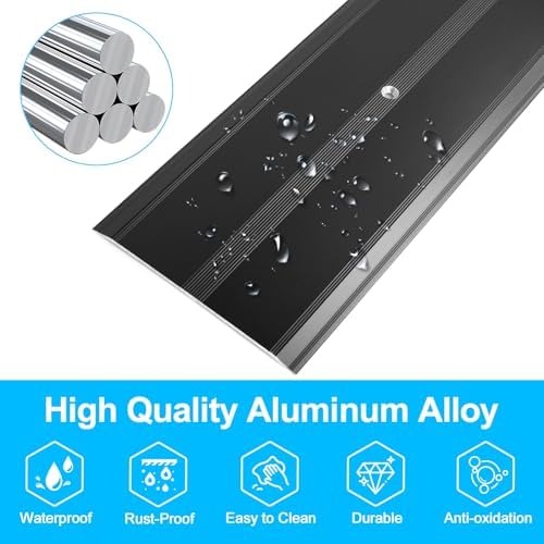 Aluminum Floor Transition Strip Doorways, Black Metal Door Threshold for Joining Floor Gaps, Carpet, Threshold Cover, Floor Tiles, Size 36 x 2.4 x 0.1 in