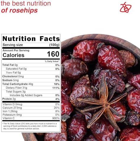 Arashan Whole Dried Rosehips 1 lb – 100% Natural Raw Rose Hips for Herbal Tea, Jam & Syrup – No Additives