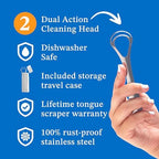 BASIC CONCEPTS Tongue Scraper for Adults (2 Pack), Reduce Bad Breath (Travel Cases Included), Stainless Steel Tongue Cleaners, 100% Metal Tongue Scraper with Case Fresh Breath Tongue Cleaner Oral