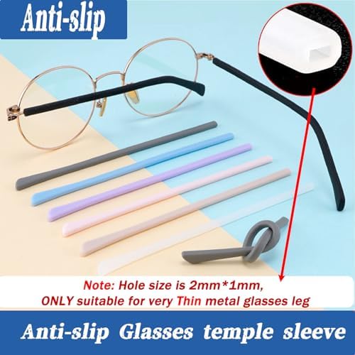 Eyeglass Replacement Temples,Anti-Slip Long Silicone Glasses End Tips Ear Sleeve for Thin Metal Glasses Legs