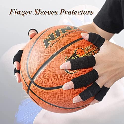 Finger Sleeves Protectors, 10Pcs Sport Finger Sleeves Elastic Thumb Brace Support for Basketball Golf Premium Fingers Sleeve for Arthritis Perfect for Relieving Pain (10PCS black set)