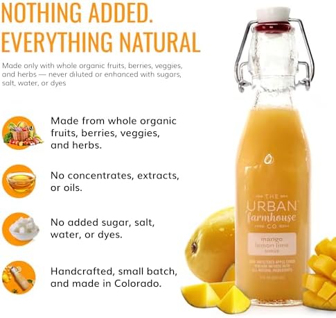 The Urban Farmhouse Co Organic Vinegar Shrub – Mango Lemon Lime, 9 oz Bottle – Small Batch Drinking Vinegar with Apple Cider Vinegar & Citrus Fruits – Cocktail Mixer, Gut Health Tonic, No Sugar Added
