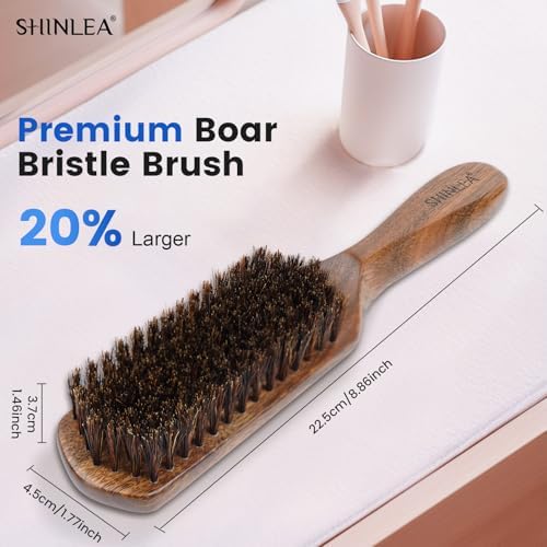Boar Bristle Hair Brush for Men, Beard Brush with Wooden Handle for Beards Mustaches Grooming, and Soften Facial Hair, Slick Back Hair Brush for Thick & Fine Hair, Great Gift