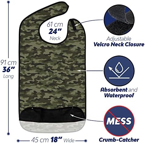 Adult Bibs for Eating: Reusable with Crumb Catcher Pocket - For Men and Women