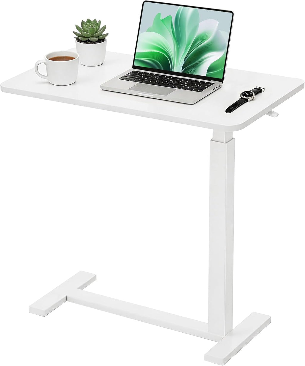 Mobile Standing Desk, Adjustable Height Desk with Hidden Casters, Portable Laptop Computer Table with Rolling Wheels, for Sit Stand Workstation, Compact and Sturdy for Home, Office, Dorm, White