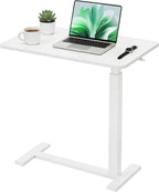 Mobile Standing Desk, Adjustable Height Desk with Hidden Casters, Portable Laptop Computer Table with Rolling Wheels, for Sit Stand Workstation, Compact and Sturdy for Home, Office, Dorm, White