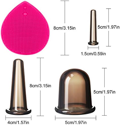 BBTO Silicone Facial Cupping Set, Vacuum Massage Cup Kit for Body, Face, Neck, Back, and Eye, 6 Cups and Exfoliating Brush(Black)