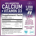 Calcium 1200 mg per Serving with Vitamin D3 - Bone Health Support Supplement, Calcium Supplements for Women & Men - Bone Strength, Teeth, Immune Support, Calcium Carbonate, USA Bottled - 60 Tablets