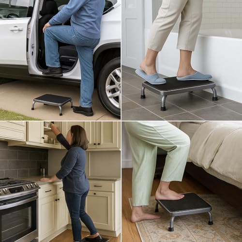 Heavy-Duty One Step Stool with Carry Handle – 4.1" Low Foot Stool, Non-Slip Rubber Platform, 500lb Capacity – Portable Safety Step Stools for Adults, Seniors, Bathroom, Bed, SUV, 17"x13"