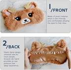 Cute Animal Sleeping Mask Sleep Mask, Xmas Reindeer Soft Plush Eye Mask for Travel Nap Funny Rudolph Blindfold Eye Cover Eyeshade for Adult Kids Girls Teens Men Women - Reindeer, Gold & Brown