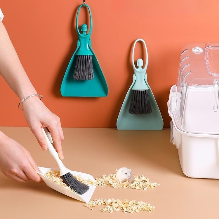 Dustpan and Brush Set, Portable Desktop Cleaning Kit, Small Handheld Broom for Table, Keyboard, Pet Area and Small Spaces Cleaning (Green)