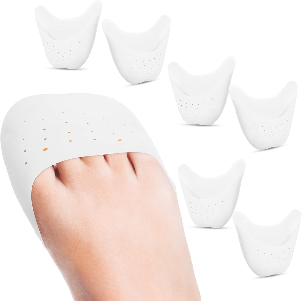 Zhanmai 6 Pcs Toe Cover Protectors for Women Silicone Toe Pouch Caps Gel Pads Pointe Shoes Protectors Gel Ballet Dance Sock Pads with Breathable Hole for Ball of Foot Metatarsal (White)