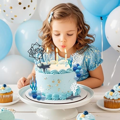 Ocean Cake Decorations Shark Cake Topper Shark Dolphin Figurines Decoration Ocean Theme Blue Ball Cake Decor Sea Cupcake Topper for Birthday Party