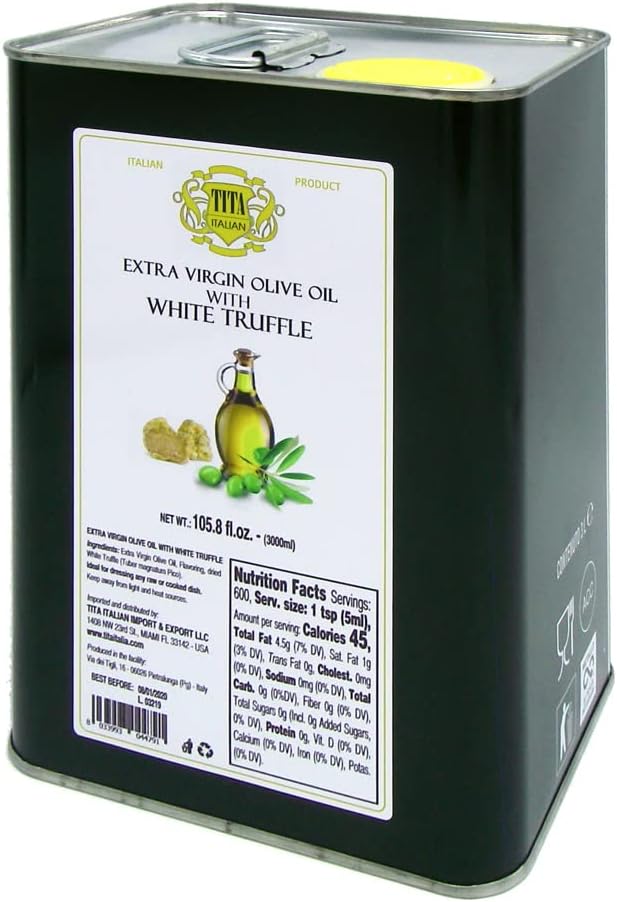 Tita Italian White Truffle Extra Virgin Olive Oil | Supreme Quality, Healthy, Versatile Uses, Vegetarian, Strong Flavor, Smooth Texture | Net Wt: 3L/ 101.4 fl. oz