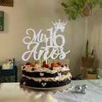 Sliver Glitter Mis 16 Anos Cake Topper, Sweet 16/Happy 16th Birthday/Cheers to 16 Years/Happy Sweet 16, Funny 16th Birthday Party Decorations Supplies