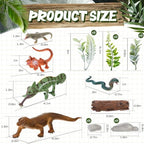 Simgoing 19 Pcs Reptile Cake Toppers Safari Animals Cake Decorations Artificial Lizard Snake Model Leaf Stone Tree Stump Set Reptile Party Decoration for Birthday Baby Shower Theme Party Supplies