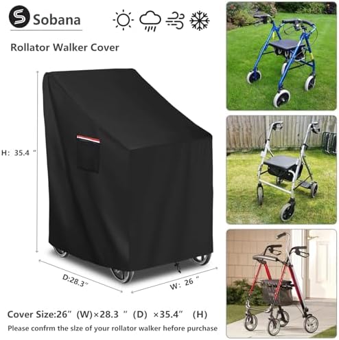 Rollator Walker Cover,Outdoor Waterproof Dustproof Rolling Walker Covers, Fits Walkers for Seniors with Wheels and Seat(Cover Only,Black)