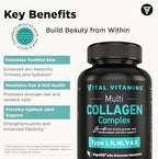 Vital Vitamins Multi Collagen Capsules - Type I, II, III, V, X - Grass-Fed, Collagen Peptides Supplements, Non-GMO - for Men & Women - 150 Count