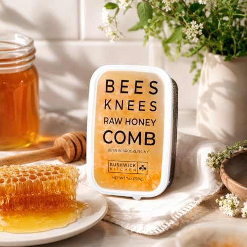 Bees Knees Raw Honeycomb | 100% Edible, All-Natural Gourmet Honey comb in Double Sealed Packaging | Acacia Honey with Sweet, Light Flavor | Foodie Gifts, Unique Cooking Gift Ideas (7 oz)