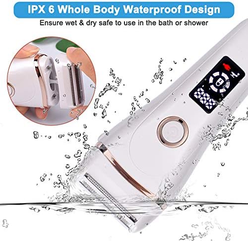 Electric Lady Shaver Bikini Trimmer, Wet & Dry Rechargeable Cordless Painless Electric Razor for Women, LED Display Razor for Legs Underarms (White)