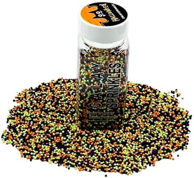 Homipooty Halloween Nonpareils Sprinkles for Cake Decorations 110g/3.88oz 2mm Mini Purple Black Orange Green Pearl Sprinkles Cupcake Topper and Cake Decorations Supplies