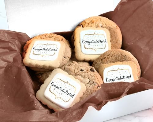 Congrats Gift Basket Congratulations Cookie Chocolate Chip Cookies Fudge Filled For Men Women Kids | INDIVIDUALLY WRAPPED | Graduation New Job Promotion Engagement Retirement New Home | Large Cookies