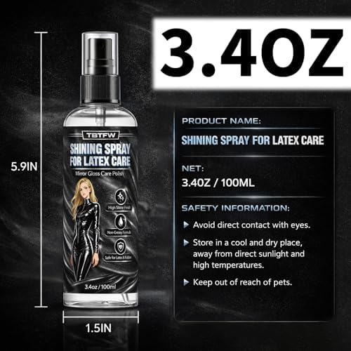 TBTFW 3.4oz Latexs Shiner Spray Latex Clothing Polish, High Gloss Shine Spray for Rubber Latex PVC Outfits, Long Lasting Shine and Non-Greasy
