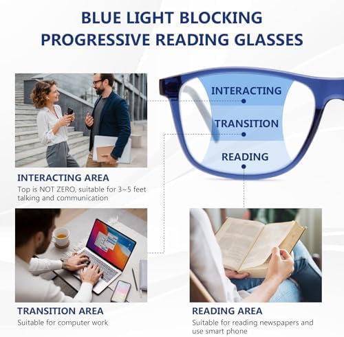 2 Pack Progressive Multifocus Reading Glasses Men TR90 Frame Lightweight Trifocal Transition Computer Readers