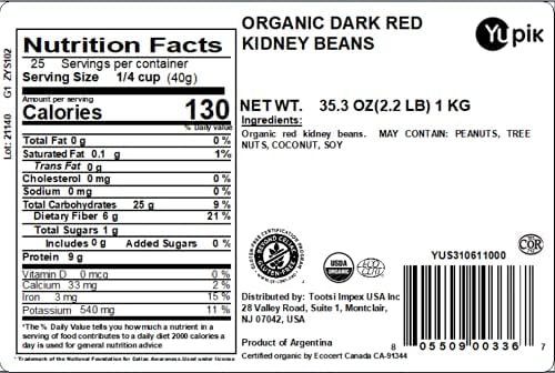 Yupik Organic Dark Red Kidney Beans, 2.2 lb (35.3 oz), Non-GMO, Vegan & Gluten-Free, USDA Certified, Kosher, Dried Legumes, High in Fiber & Protein, Perfect for Soups, Salads & Chili