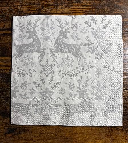 IHR Ideal Home Range Party Napkins Disposable 3-Ply Paper Lunch Napkin Pack, 6.5" x 6.5", Christmas Ornaments (Silver), 20-Count