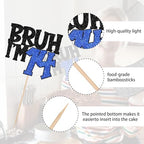 1 PCS Bruh I'm 14 Cake Topper Glitter Happy 14th Birthday Cake Pick Bro I'm 14 Cake Decoration It's My 14th Birthday Decorations for Cheers to 14 Years Old Birthday Anniversary Party Supplies Blue