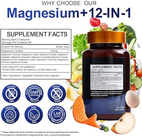 Magnesium Complex 700mg – 12-in-1 Magnesium Supplement with Glycinate, Citrate, Malate, Oxide, Taurate & More – High Absorption for Muscle, Heart, Sleep, Bone, Nerve Support –120 Capsules