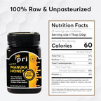 P.R.I Manuka Honey MGO 300+, Elevated‑Potency Monofloral New Zealand Honey, Cool‑Processed & 100% Traceable (500g/1.1lb)