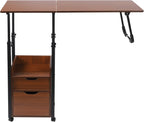 Rolling Overbed Table with Wheels,Height Adjustable Laptop Desk with Storage Drawers and Cabinet,Mobile Bed Desk Cart,for Home Bedroom