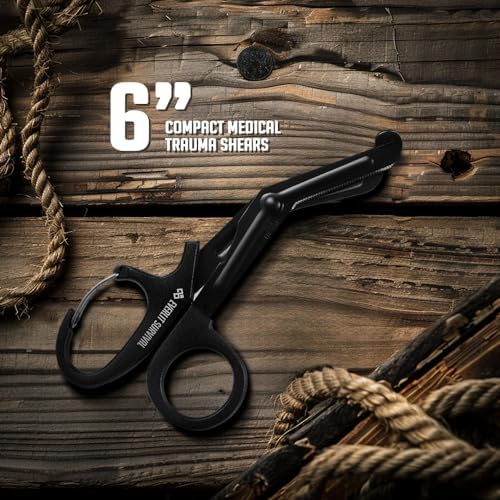 EVERLIT Trauma Shears Black Titanium Coated Non-Stick Blades Stainless Steel Bandage Medical Scissors for EMT EMS Doctor and Nurses (6" Compact, 1 Pair)