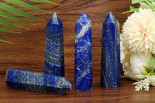 LAIDANLA Lapis Lazuli Healing Crystals Wands 3.5-4" Polishing Natural Reiki Energy Wand Stone Hexagonal Point Obelisk Large Crystal Gemstones for Meditation Therapy Crystal Grid Gifts Decoration 1Pcs