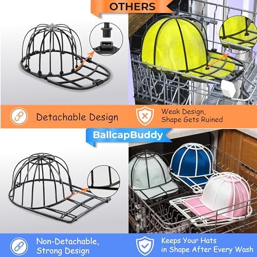 BallcapBuddy Original & Patented 3-Pack Baseball Hat Washer Cage for Washing Machine/Dishwasher, Kids & Adults Hat Cleaner/Washer/Shaper for Baseball Caps - Black